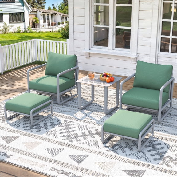JXXM 5 Piece Outdoor Swivel Rocker Chair Set with Ottomans & Side Table, 360° Swivel Rocking Patio Chairs, Aluminum Frame, 6.5" Thick Cushions, 24" Wide Seat, 380 lbs Capacity for Porch Deck Backyard