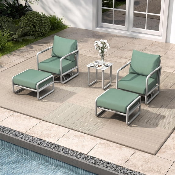 JXXM 5 Piece Outdoor Swivel Rocker Chair Set with Ottomans & Side Table, 360° Swivel Rocking Patio Chairs, Aluminum Frame, 6" Thick Cushions, 24" Wide Seat, 380 lbs Capacity for Porch Deck Backyard
