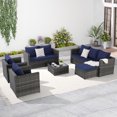 thumbnail image 1 of 5 Piece Outdoor Wicker Rattan Patio Conversation Set with Weatherproof Cushions & Tempered Glass Table, Durable Steel Frame for Backyard, Garden, Dark Blue, 1 of 9
