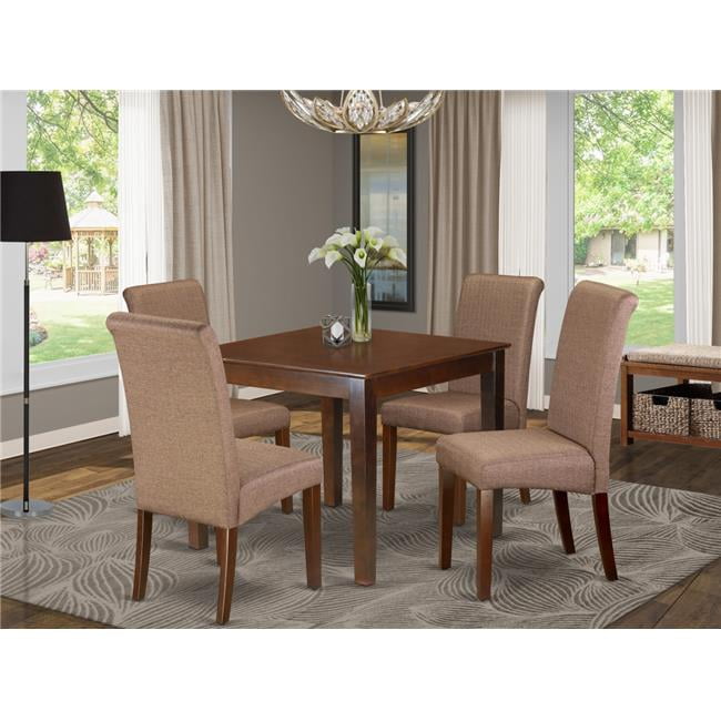 5 Piece Oxford Square Table with Linen Brown Fabric Parson Chairs with ...