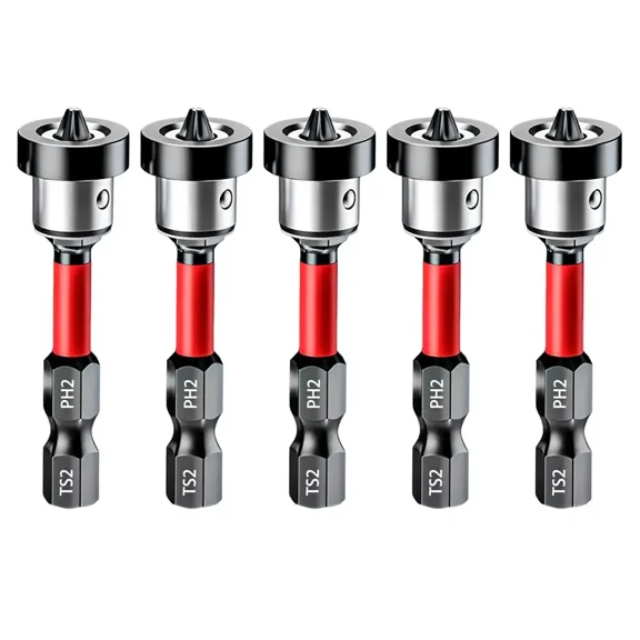 5-Piece PH2 Drywall Screwdriver Bit Set with Depth Stop, Magnetic Plasterboard Countersink Bits, 1/4" Hex Shank S2 Steel for Drywall & Sheetrock Installation