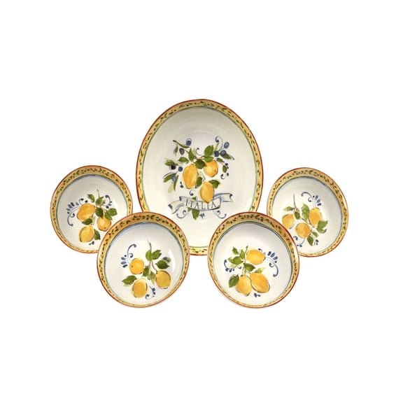 5-Piece Pasta Bowl Set with Lemon Designs from Amalfi Coast