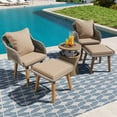 thumbnail image 1 of 5 Piece Patio Bistro Set, Outdoor Patio Set with Rope Weaving Ottomans&Round Wicker Cool Bar Table, Patio Conversation Set for Balcony, Lawn, Garden, Backyard, Brown, 1 of 9