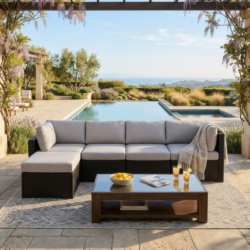 5 Piece Patio Conversation Set,All-Weather Patio Furniture Set,PE Rattan Wicker Outdoor Sectional Sofa, Coffee Table Not Included