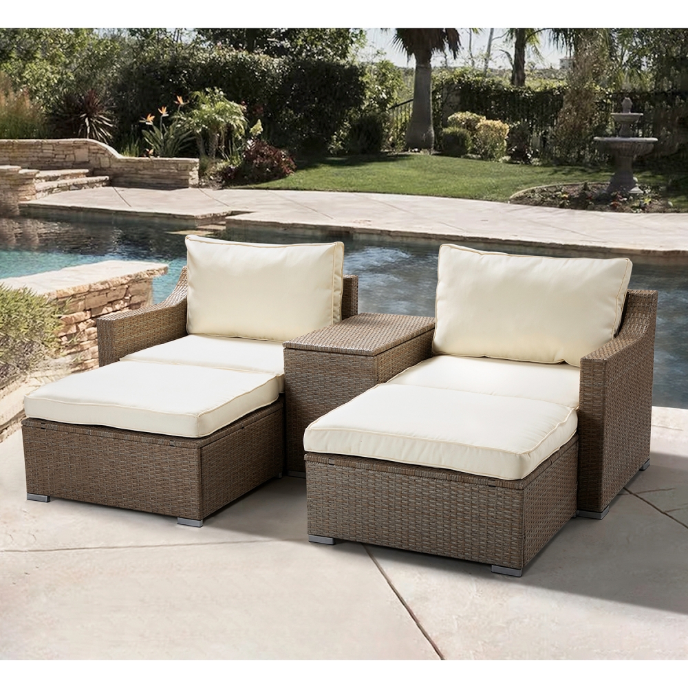 5 Piece Patio Conversation Set Outdoor Storage Furniture Set, Wicker Lounge Chair with Ottoman Footrest, w/Storage Coffee Table & Cushions (Beige) for Garden, Patio, Balcony, Deck - image 1 of 10