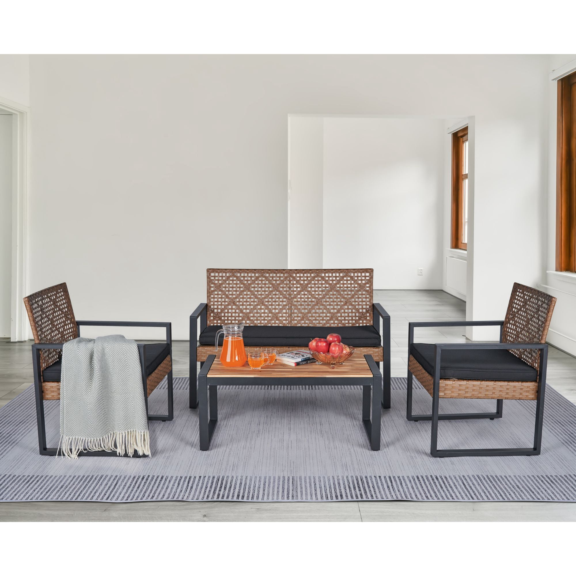 4-Piece Patio Conversation Sets, 2022 Upgrade All-Weather Wicker Patio Furniture Set w/Seat Cushions & Rattan Table Table, Outdoor Patio Sets for Porch Poolside Backyard Garden, 330lbs, SS749