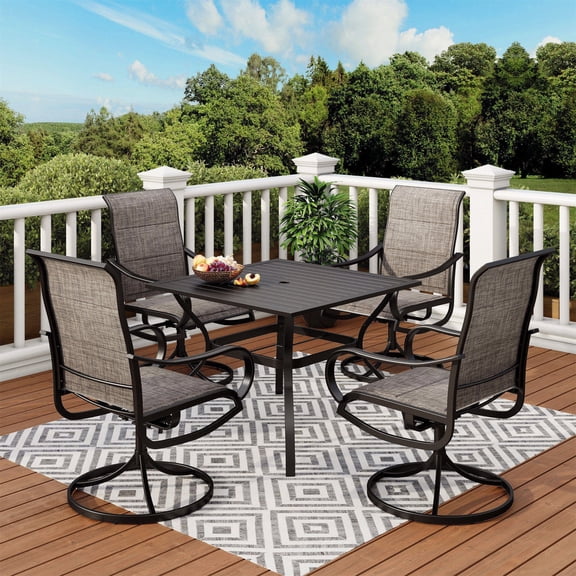 5-Piece Patio Dining Set, 4 High-Back Padded Textilene Swivel Chairs and Square Table, Grayish Brown
