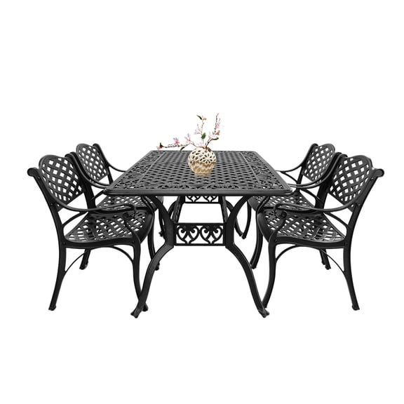 5 Piece Patio Dinning Set Weather Resistant Cast Aluminum Patio Furniture Set with Umbrella Hole, Bistro Dining Set for Garden,Black