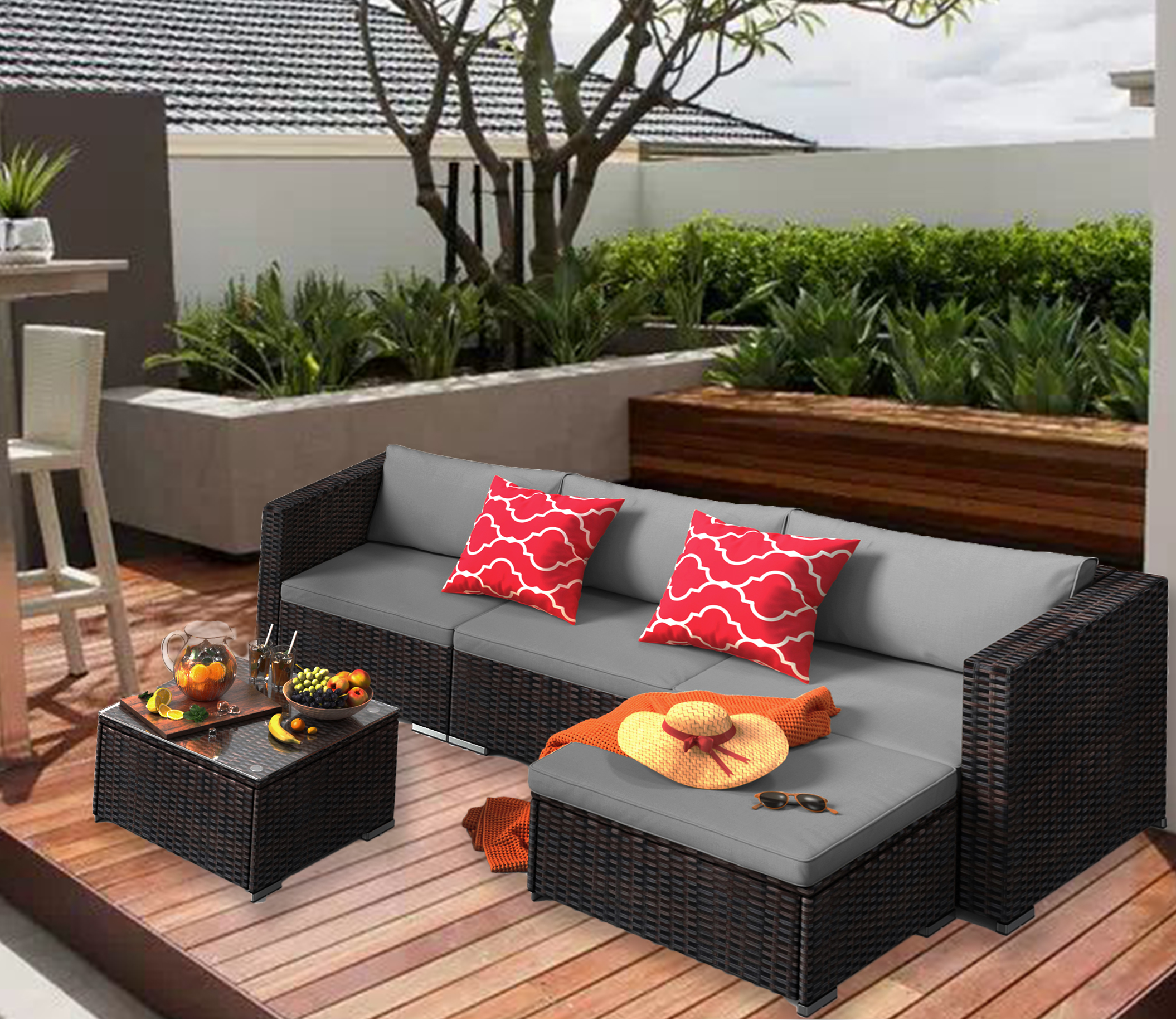 Hommoo 4 Piece Patio Furniture Set, Outdoor Sectional Patio Sofa Set ...