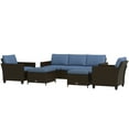 thumbnail image 1 of 5-Piece Patio Furniture Set with PE Rattan Three-Seater Sofa, Armchairs, Footstools, Cushions, Deep Coffee, 1 of 7