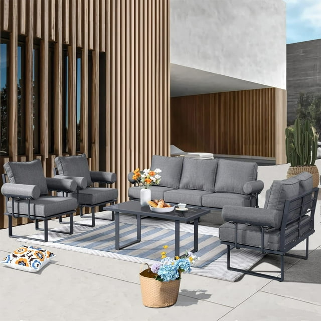 5 Piece Patio Furniture Sets Aluminum Conversation Set All Weather