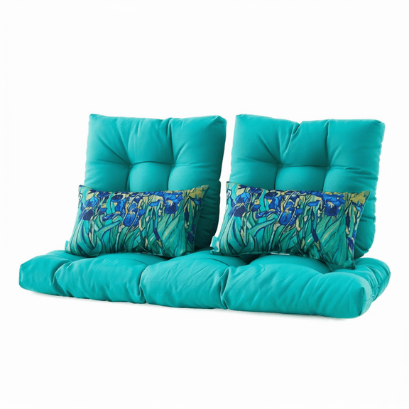 5 Piece Patio Loveseat Bench Cushion Set Wicker Outdoor Pillow Pads