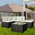 thumbnail image 1 of 5-Piece Patio Sectional Sofa Furniture Set, Outdoor Backyard Corner Sofa Set for Poolside Deck, All Weather PE Rattan Conversation Set with 2 Single Sofas, Ottoman and Table, 250LBS, Beige, SS2004, 1 of 9