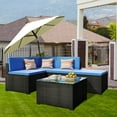thumbnail image 1 of 5-Piece Patio Sectional Sofa Furniture Set, Outdoor Backyard Corner Sofa Set for Poolside Deck, All Weather PE Rattan Conversation Set with 2 Single Sofas, Ottoman and Table, 250LBS, Blue, SS2014, 1 of 9