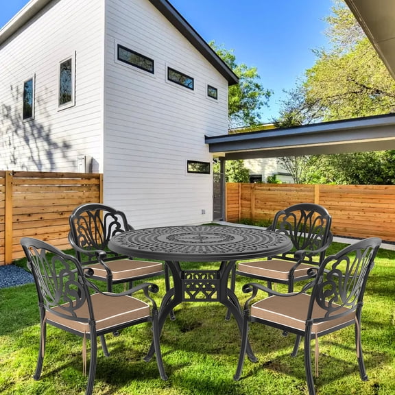 5-Piece Patio Set with Free Cushions - PA66 Foot Pads - Garden Dining - All-Weather Use