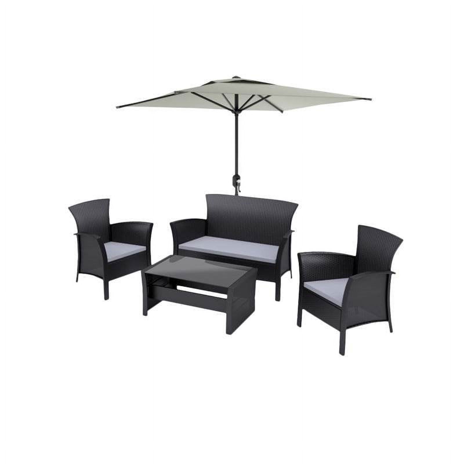 5 Piece Patio Sofa Set with Patio Umbrella, Loveseat, (Set of 2) Arm