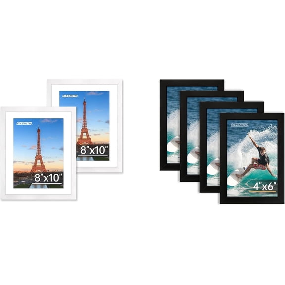 5 Piece Picture Frame Set White 8x10 Inch And Black 4x6 Inch Wall Hanging Tabletop Display