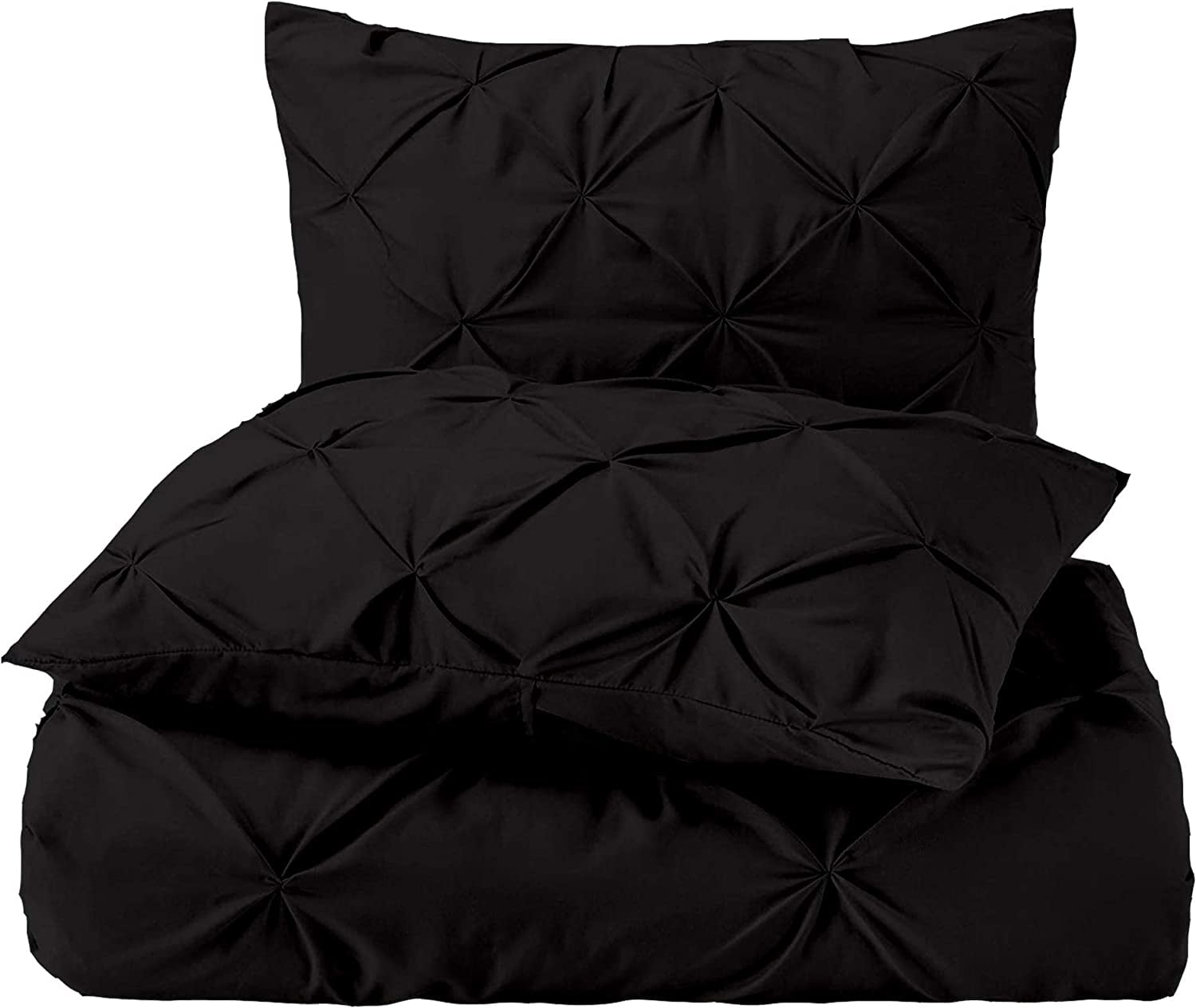5 Piece Pinch Pleated Pintuck Duvet Cover Set With Zipper Closure , 100% Egyptian Cotton, 400 Thread Count, Extra Smooth and Luxirous, Black Solid, Oversize.