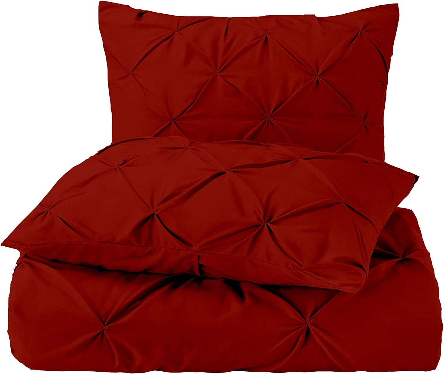 5 Piece Pinch Pleated Pintuck Duvet Cover Set With Zipper Closure , 100% Egyptian Cotton, 400 Thread Count, Extra Smooth and Luxirous, Burgundy Solid, Oversize.