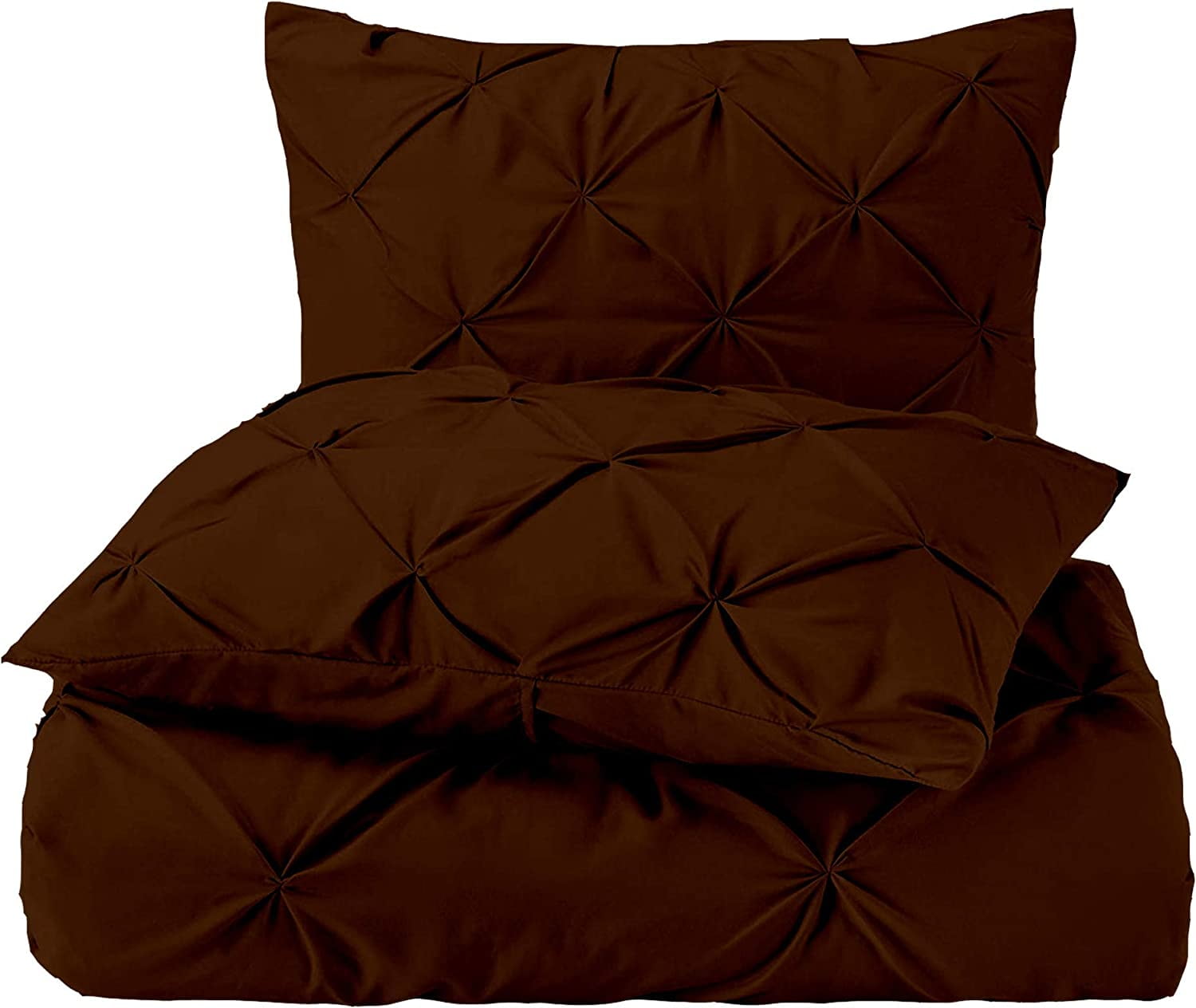 5 Piece Pinch Pleated Pintuck Duvet Cover Set With Zipper Closure , 100% Egyptian Cotton, 400 Thread Count, Extra Smooth and Luxirous, Chocolate Solid, Twin Size.