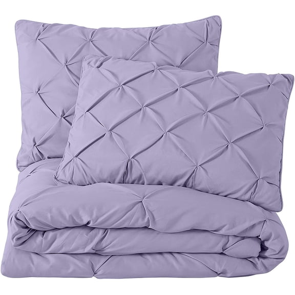 5 Piece Pinch Pleated Pintuck Duvet Cover Set With Zipper Closure , 100% Egyptian Cotton, 400 Thread Count, Extra Smooth and Luxirous, Lavender Solid, Queen Size.