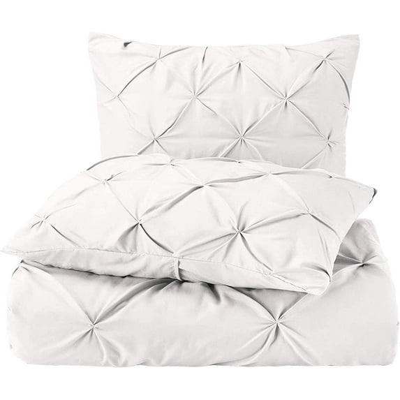 5 Piece Pinch Pleated Pintuck Duvet Cover Set With Zipper Closure , 100% Egyptian Cotton, 400 Thread Count, Extra Smooth and Luxirous, White Solid, King Size.