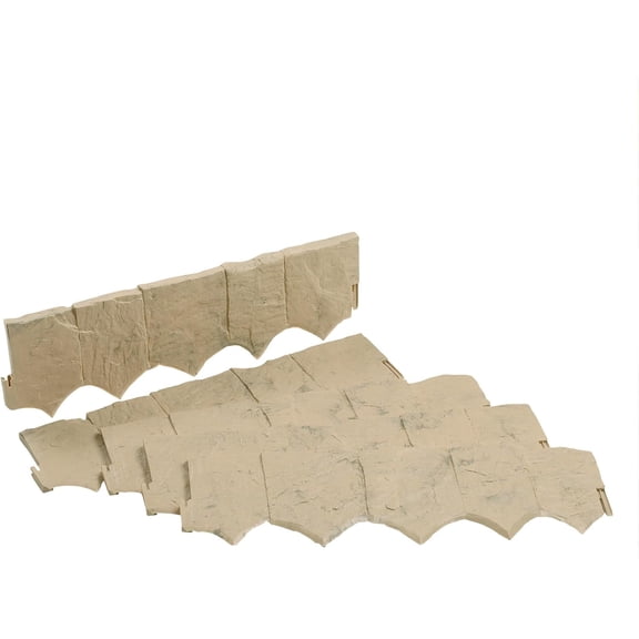 5 Piece Plastic Border Stone Edging with Modern Style and Natural Border Stone Appearance for Enclosing Flower Beds or Garden Plots, Brown