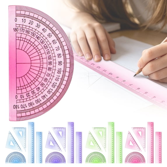 5 Piece Plastic Ruler Set Geometry Measuring Tools Versatile Straight Ruler Triangular Ruler Protractor Dual Scale Math Drafting Kit For Teacher Office Home Engineering For Crafting
