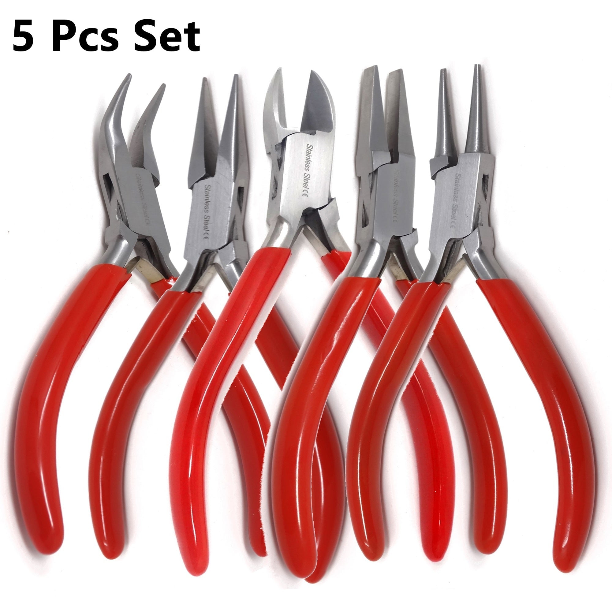 5-Piece Pliers Set Jewelers Kit 5 Stainless Steel Tools Cutting Pliers Beading Professional Jewelry Making Side Cutters Long Bent Nose Needle Nose
