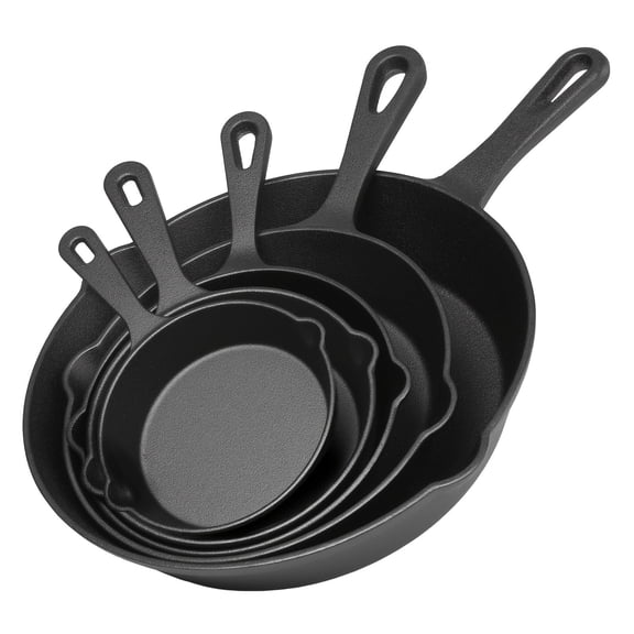 5-Piece Pre-Seasoned Cast Iron Skillet Set (Non-Stick/Handle),Grilling/Cooking Set