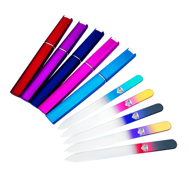 5-Piece Premium Glass Nail File Manicure Set for Gentle Nail Care, Expertly Shaped Nails & Professional Smooth Finish by Bona Fide Beauty, Multicolor Files in Hard Cases