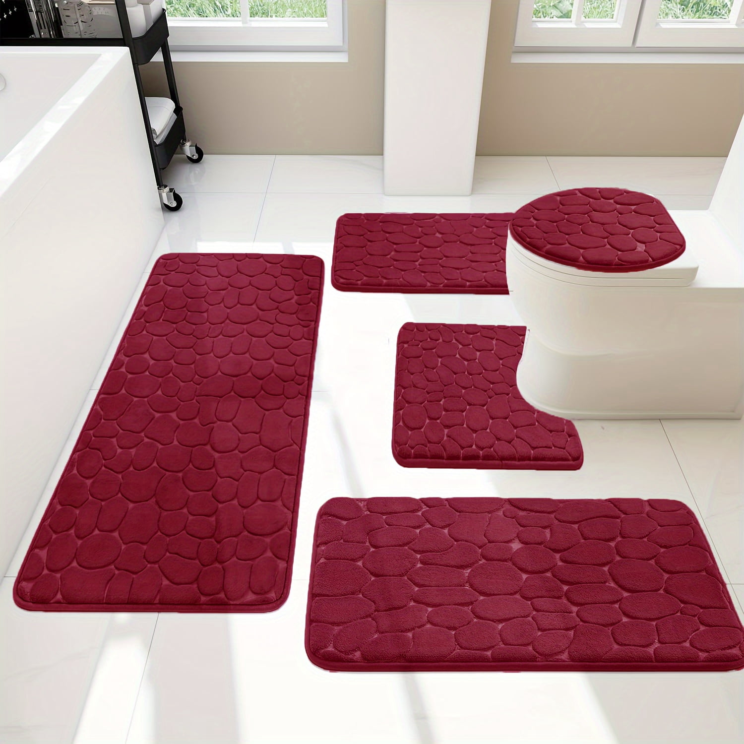 5-Piece Premium Pebbles Embossed Bathroom Floor Mat Set: Super ...