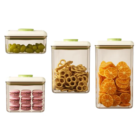 5-Piece Press-to-Close Airtight Food Storage Containers Set - Food-Grade Moisture-Proof Jars with Lids (Green/Yellow, Round/Square/Rectangle) for Cereal, Snacks, Grains