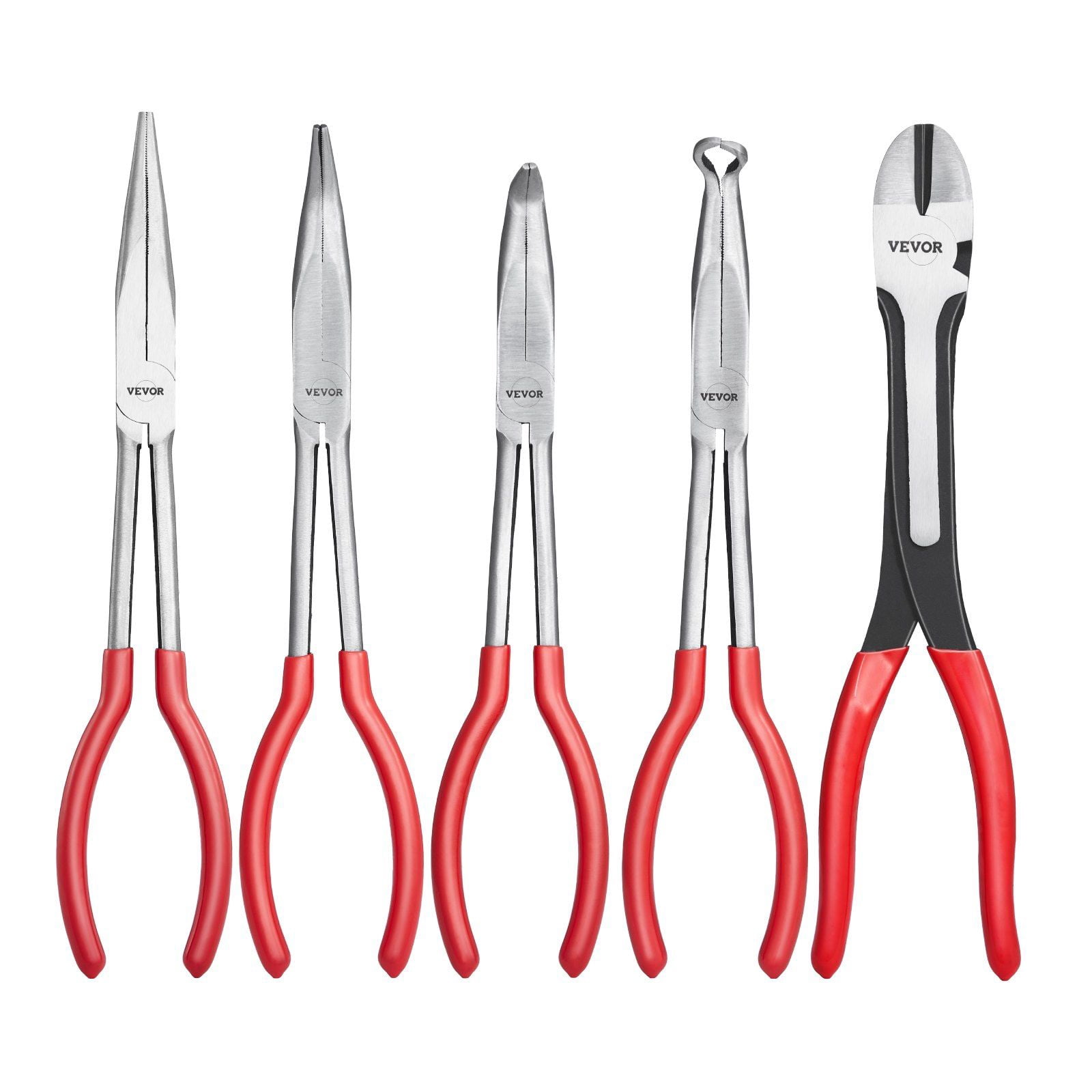 5 Piece Professional Pliers Set with Storage Bag Including 11 Inch Long Needle Nose Diagonal Cutting 45 Degree 90 Degree Bent Nose and Round Nose Pliers