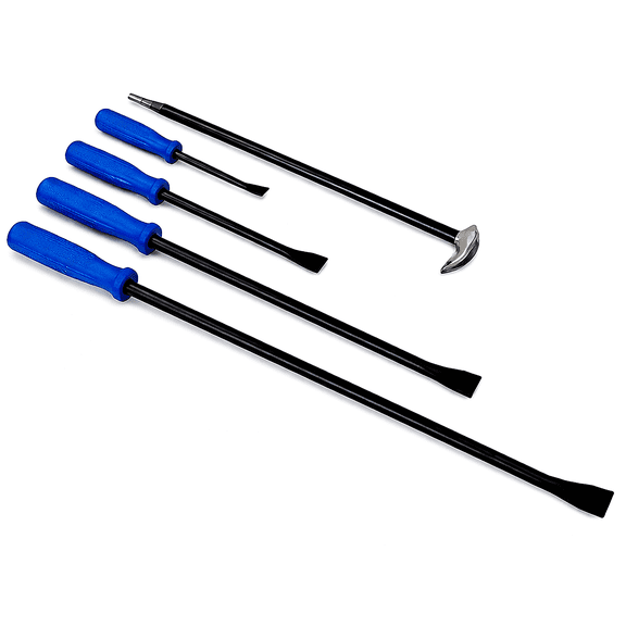 5 Piece Pry Bar Set, Mechanics Prybars, Chisel Tip, Angled, Rolling-Head, Carbon Steel, Hand Tools, by Tech Team