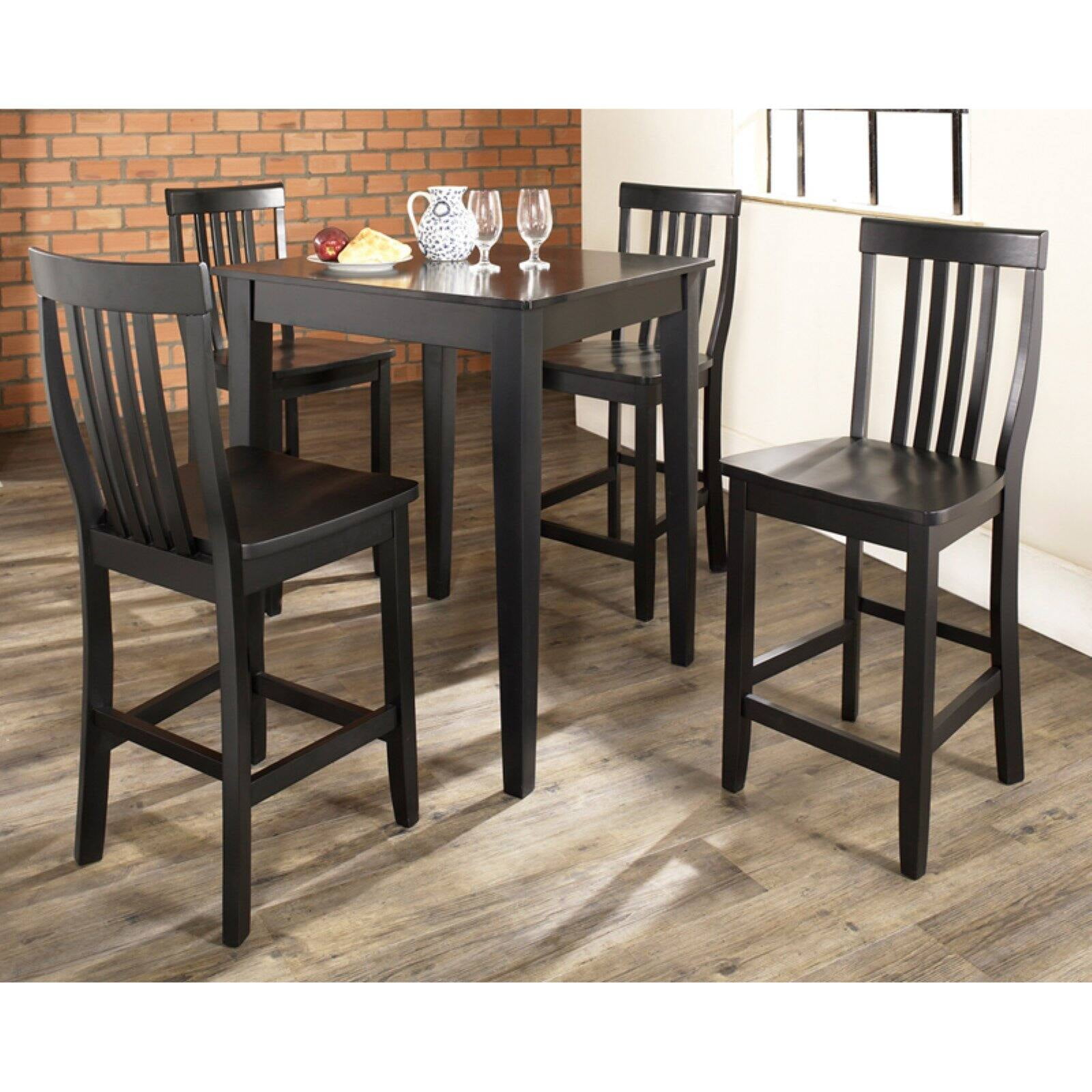Classic 5-Piece Black Pub Dining Set with Counter Height Stools