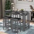 thumbnail image 1 of 5 Piece Pub Table Set, Counter Height Faux Marble Bar Table Set with 4 PU Leather Cushioned Stools, Modern Home 4-Person Dining Table Set, Kitchen Breakfast Table and Stools Set, D7781, 1 of 10