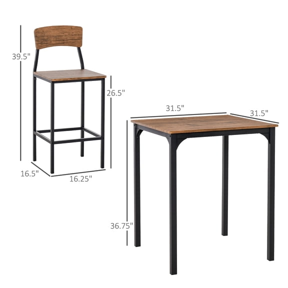 5-Piece Pub Table &amp; Chair Set | Walnut/Black MDF &amp; Steel | 35.5" H | Modern Home Bar, Kitchen, Dining Room, Compact Spaces | Footrest Stools