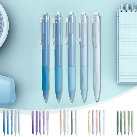 5 Piece Push Button Ballpoint Pen Set, Retractable Ink Pen, Quick-drying Ink, 0.5mm Tip + Large Capacity, Ergonomic Design, for College & Office Use, Smooth Writing, Ink, Lightweight