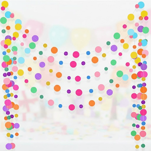 5-Piece Rainbow Glitter Dot Garland Streamers - Colorful Confetti Hanging Decor for Birthday, Halloween, Classroom, Car Trunk or Treat Party Backdrop