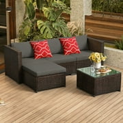 Aiho 5 Pieces Patio Furniture Set , Outdoor Conversation Furniture Set with Cushions and Glass Table for Backyard, Garden, Grey