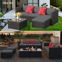 Aiho 5 Pieces Patio Furniture Set , Outdoor Conversation Furniture Set with Cushions and Glass Table for Backyard, Garden, Grey
