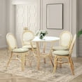 thumbnail image 1 of 5 Piece Rattan Wicker Dining Set Round Table Glass Top and 4 Denver Side Chairs with Cushions, Natural Color, 1 of 8