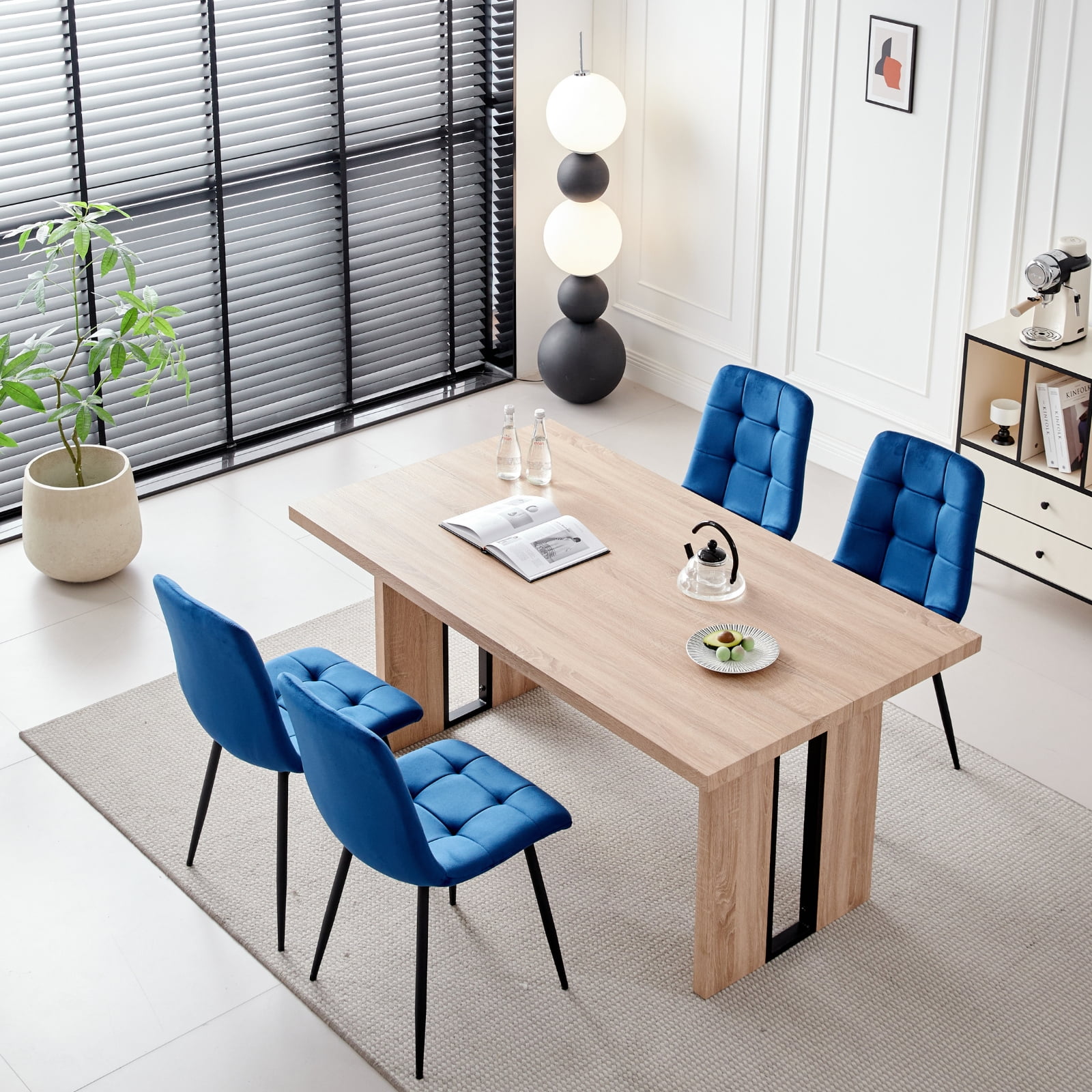 5 Piece Rectangle Natural Color Dining Room Table Chair Set for 4, 63