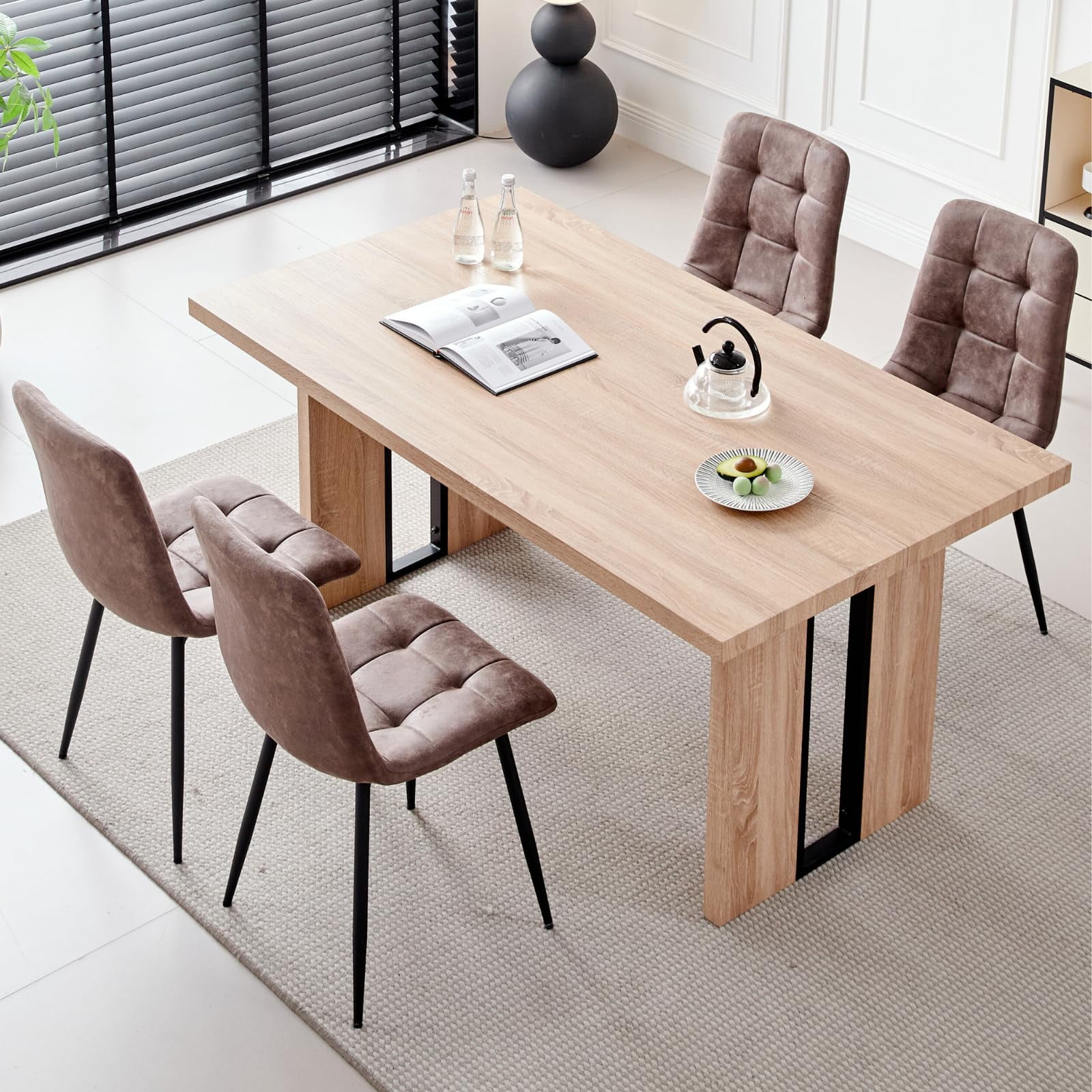 5 Piece Rectangle Natural Color Dining Room Table Chair Set for 4, 63