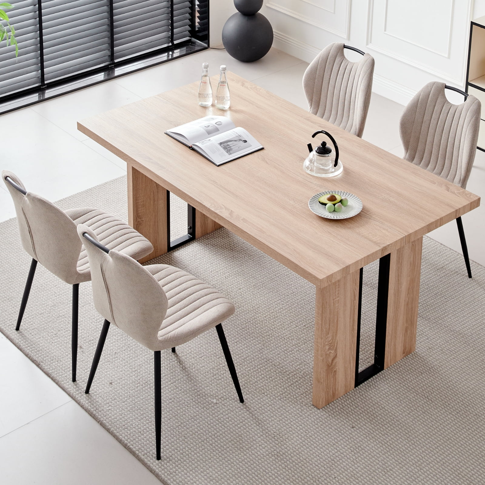 5 Piece Rectangle Natural Color Dining Room Table Chair Set for 4, 63