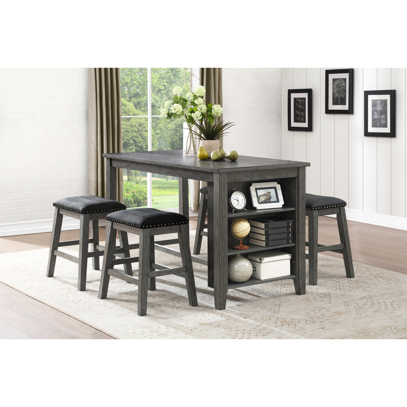 5-Piece Rectangular Counter Height Table Set in Gray | Multifunctional ...