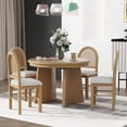 thumbnail image 1 of 5-Piece Retro Dining Table Set, Extendable Dining Table and 4 Upholstered Chairs with Rattan Backrests, Oval Wooden Kitchen Table Set  for Dining Room Kitchen, 1 of 7