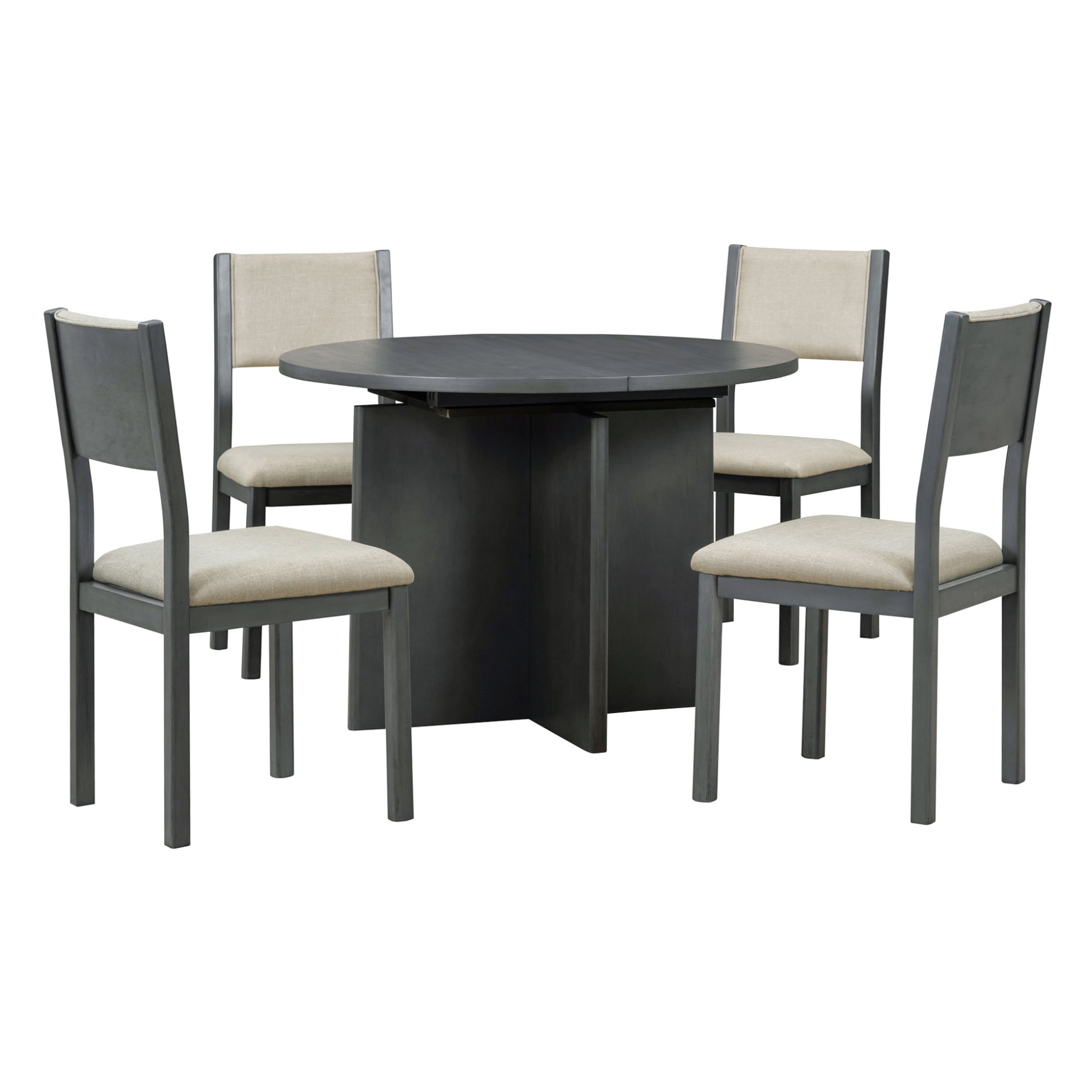 5-Piece Retro Functional Dining Table Set, Extendable Table with 16 ...