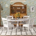 thumbnail image 1 of 5-Piece Retro Functional Dining Table Set - Wood Round Extendable Table and 4 Upholstered Chairs for Dining Room, Kitchen, Family Bistro, 1 of 8